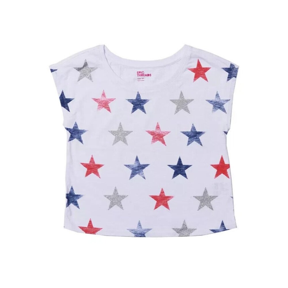 EPIC THREADS Girls Short Sleeve Americana All Over Print Tee Multicolor Size S